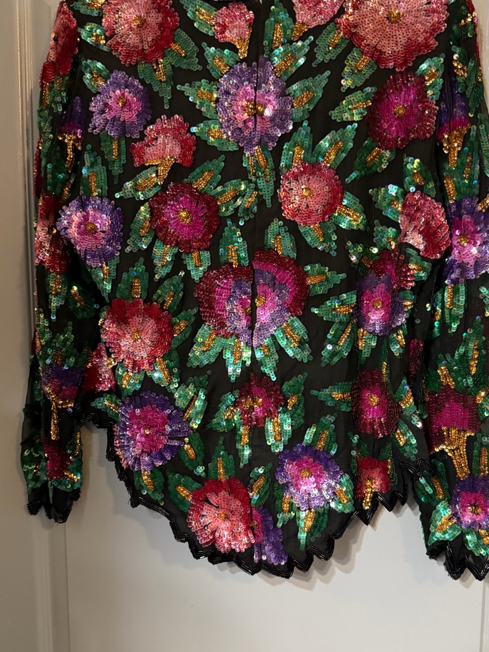 Laurence Kazar Black Sequin Floral Long-Sleeve Top with Purple Accents - Picture 6 of 12